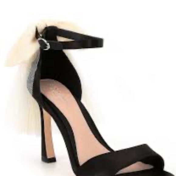 NWT Antonio Melani 9.5 Black Satin Tulle Bow Back Heels - Picture 3 of 12
